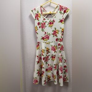 Pinc Rose Print Mini Dress - Pink and White